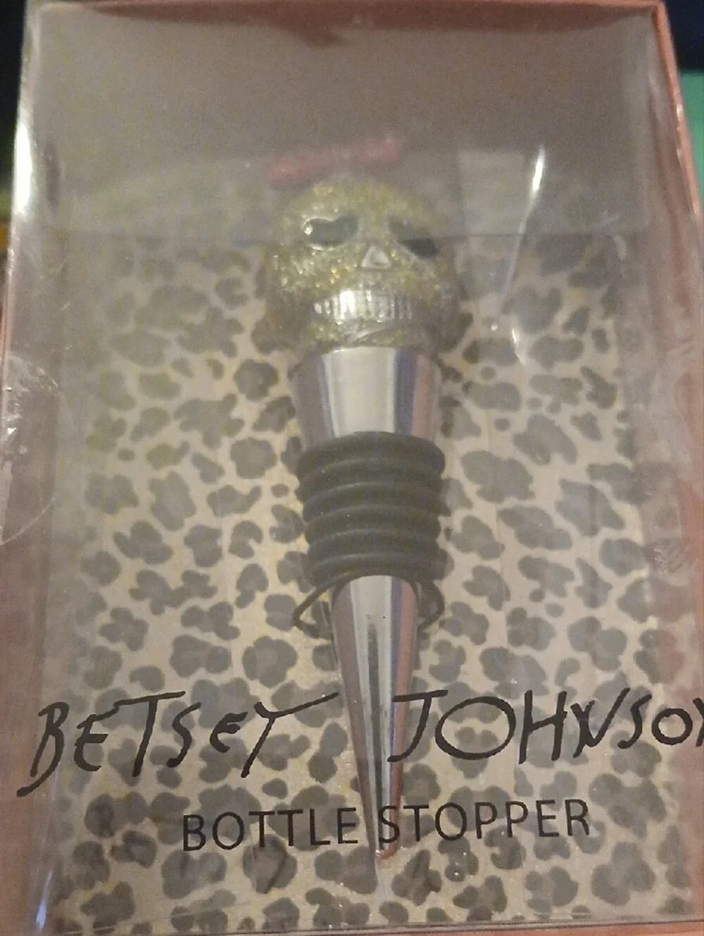 Betsey Johnson Silver Bottle Stopper with Gold Crystal Skull
